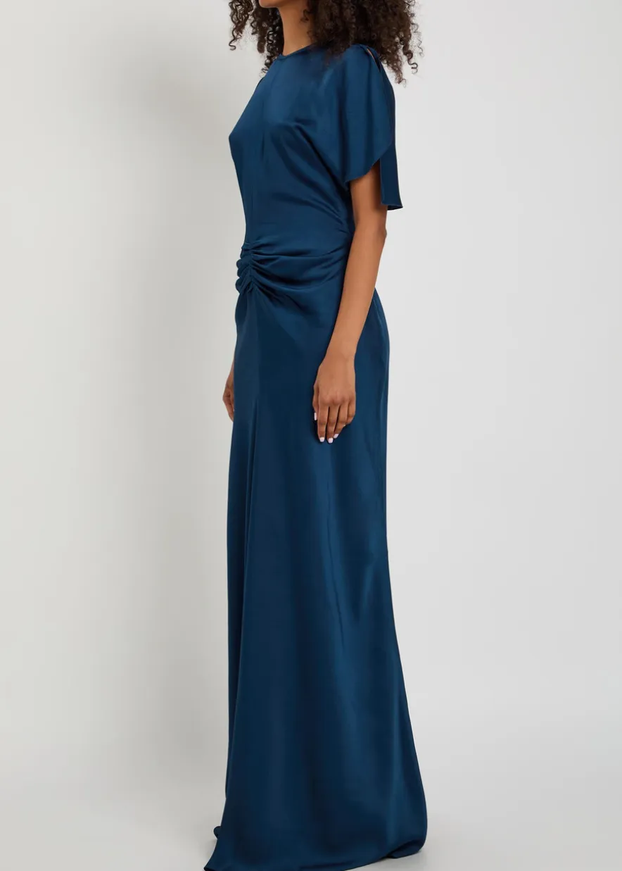 Isabella gathered satin-crepe gown