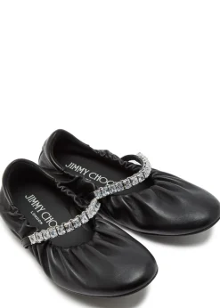 Jade crystal-embellished leather ballet flats