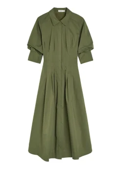 Jazz pintucked cotton-blend poplin midi shirt dress