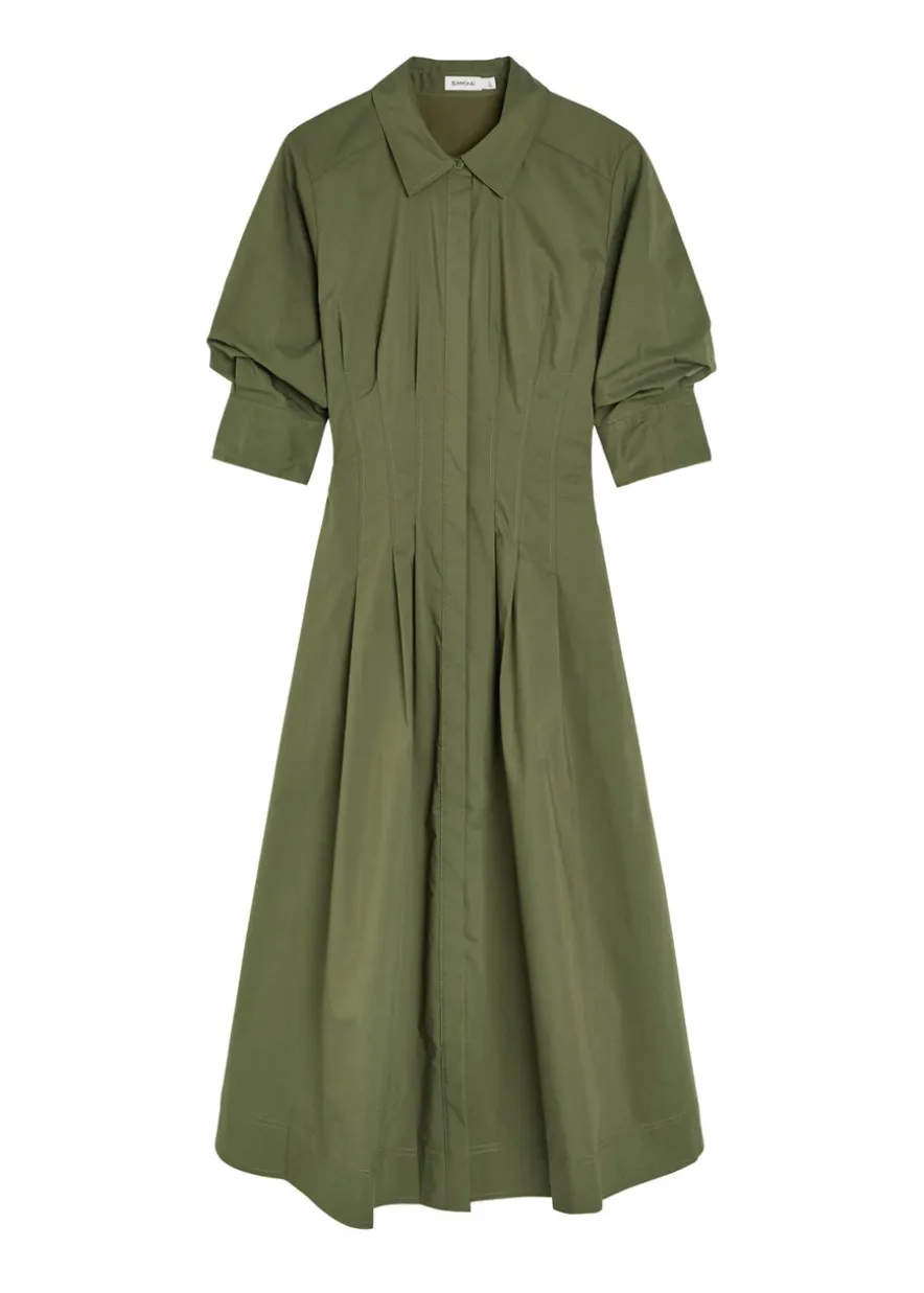 Jazz pintucked cotton-blend poplin midi shirt dress