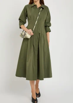 Jazz pintucked cotton-blend poplin midi shirt dress
