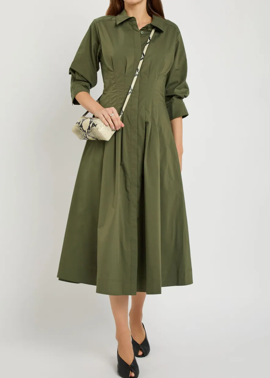 Jazz pintucked cotton-blend poplin midi shirt dress