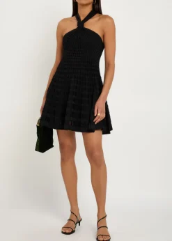 Jenna textured cut-out knit mini dress