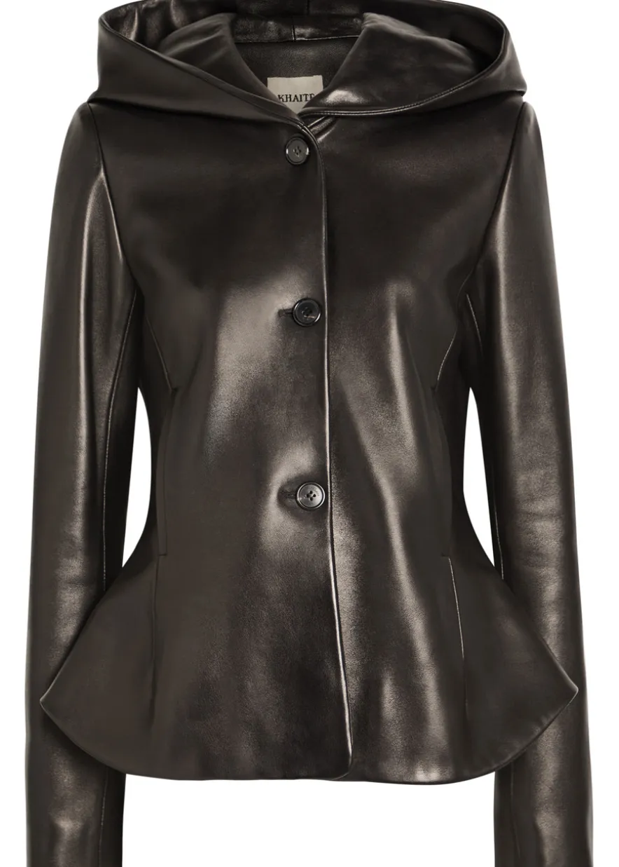 June hooded peplum-hem leather jacket