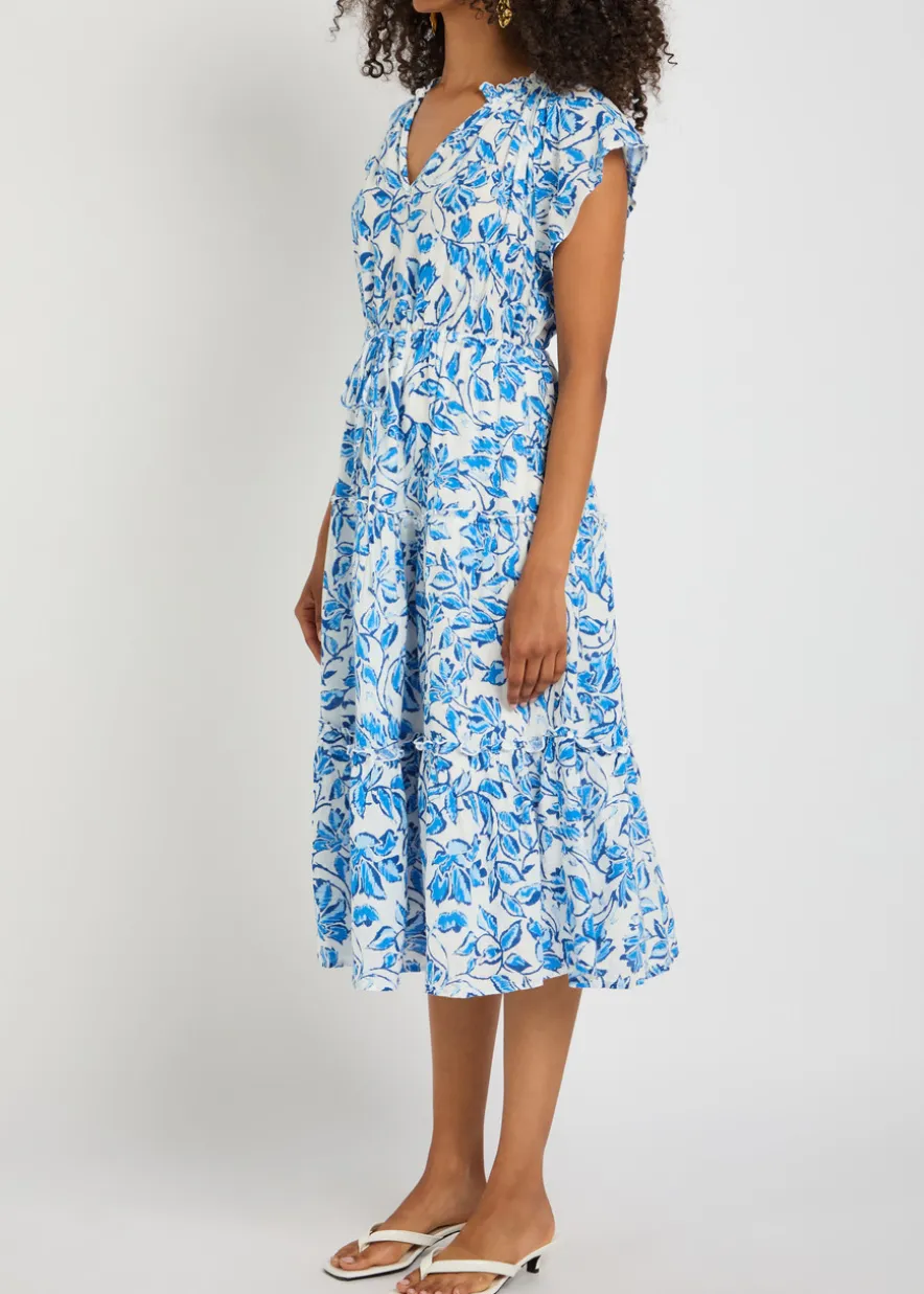 Juni floral-print linen-blend midi dress