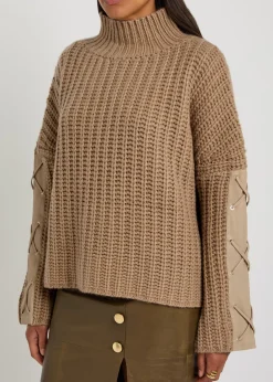 Justine lace-up leather and cashmere jumper