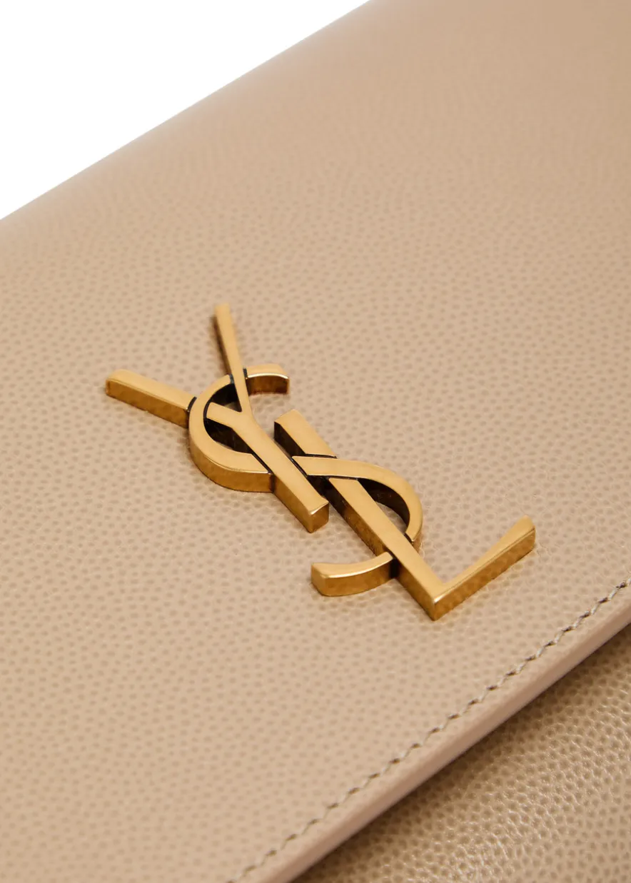 Kate logo pebbled leather clutch