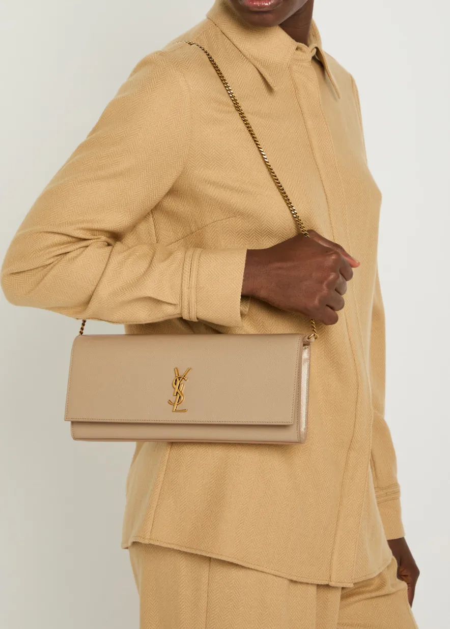 Kate logo pebbled leather clutch