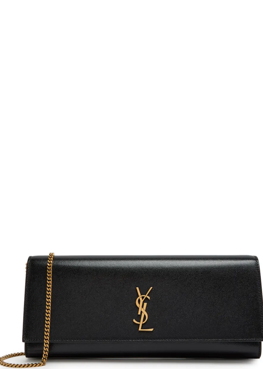 Kate logo pebbled leather clutch