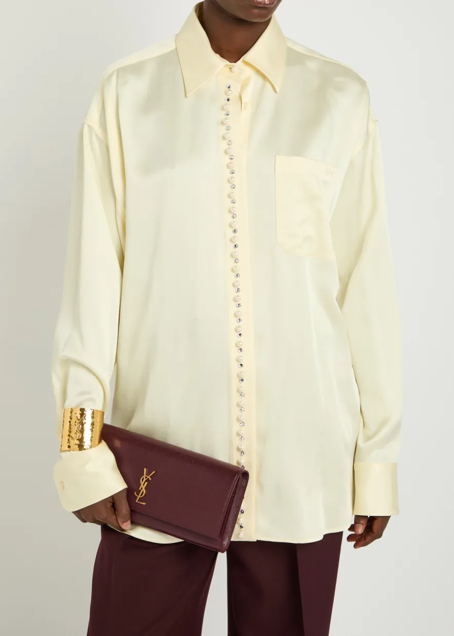 Kate logo pebbled leather clutch