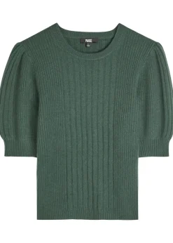 Kato puff-sleeve ribbed cashmere top