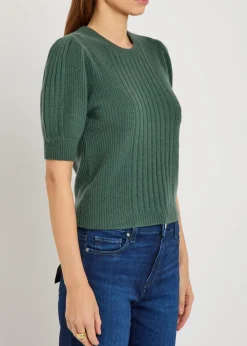 Kato puff-sleeve ribbed cashmere top