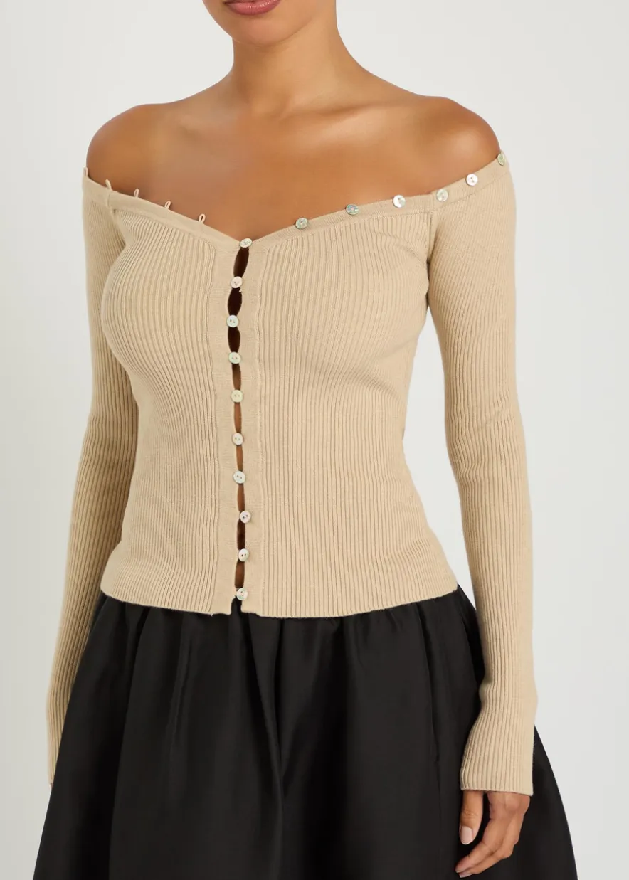 Keaton off-the-shoulder wool and cotton-blend top