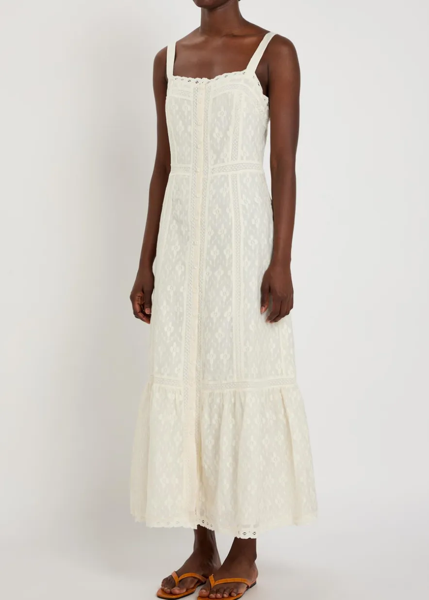 Kelli embroidered cotton and silk-blend midi dress