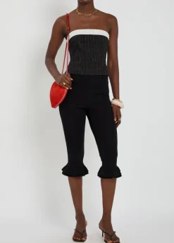 Kelly pinstriped strapless linen-blend top