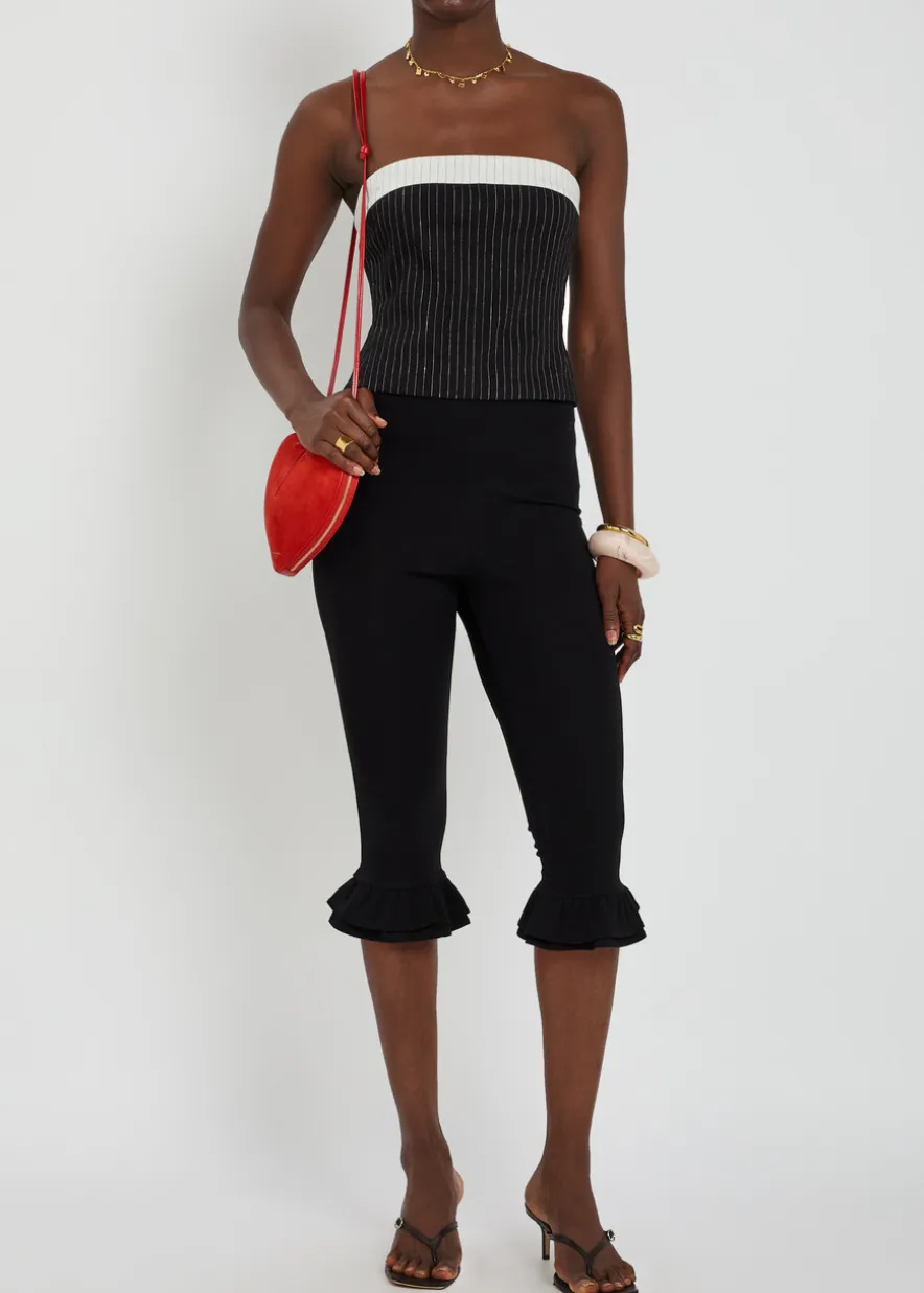 Kelly pinstriped strapless linen-blend top