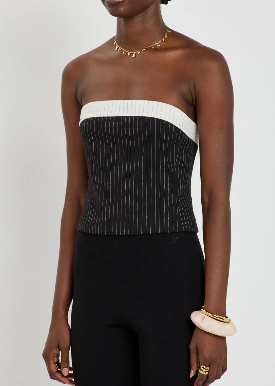 Kelly pinstriped strapless linen-blend top