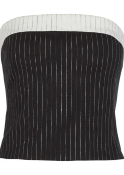 Kelly pinstriped strapless linen-blend top