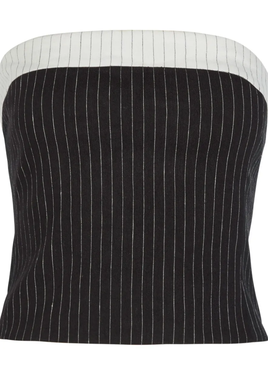 Kelly pinstriped strapless linen-blend top
