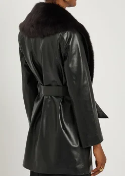 Kelsey fur-trimmed belted leather jacket