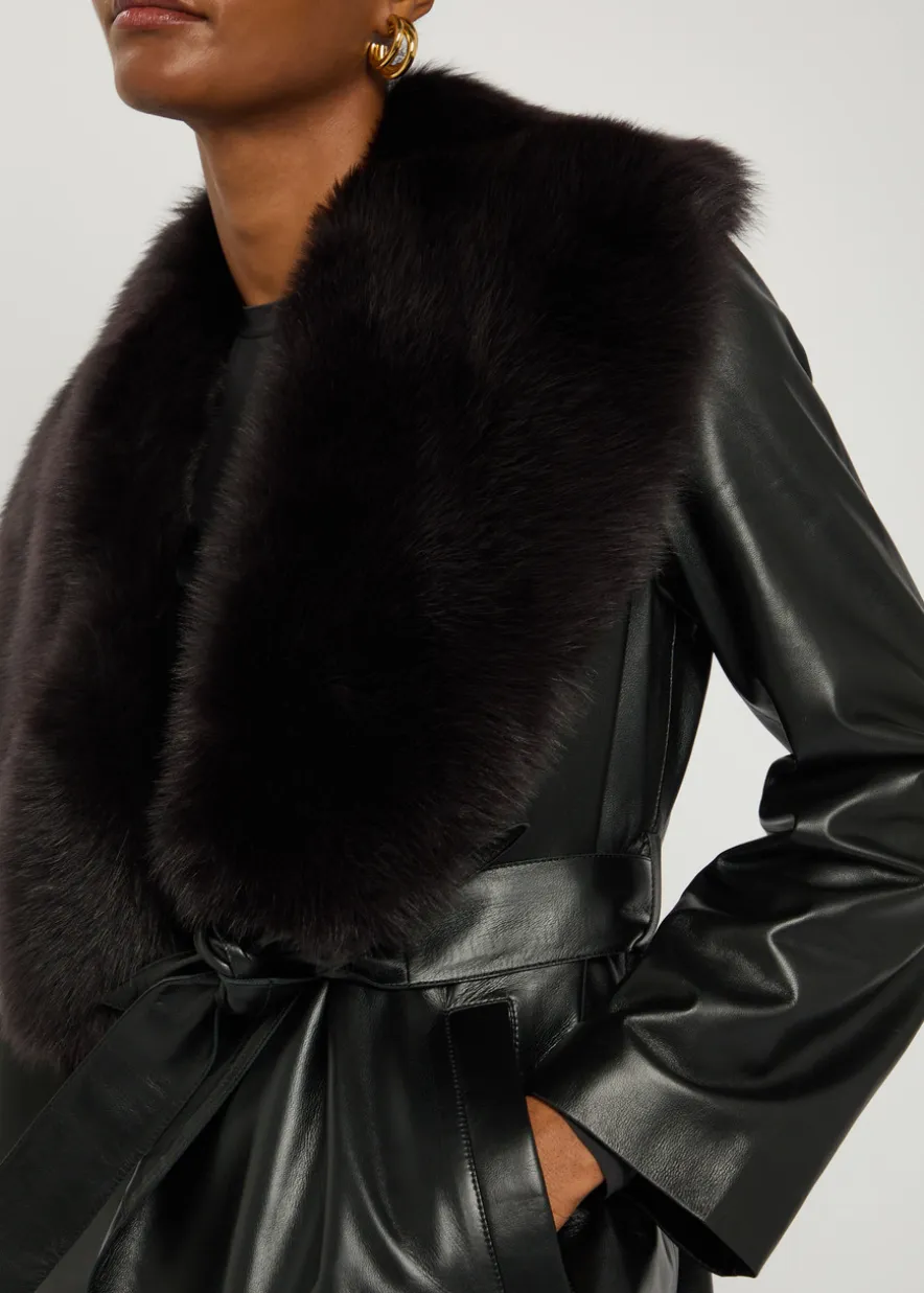 Kelsey fur-trimmed belted leather jacket