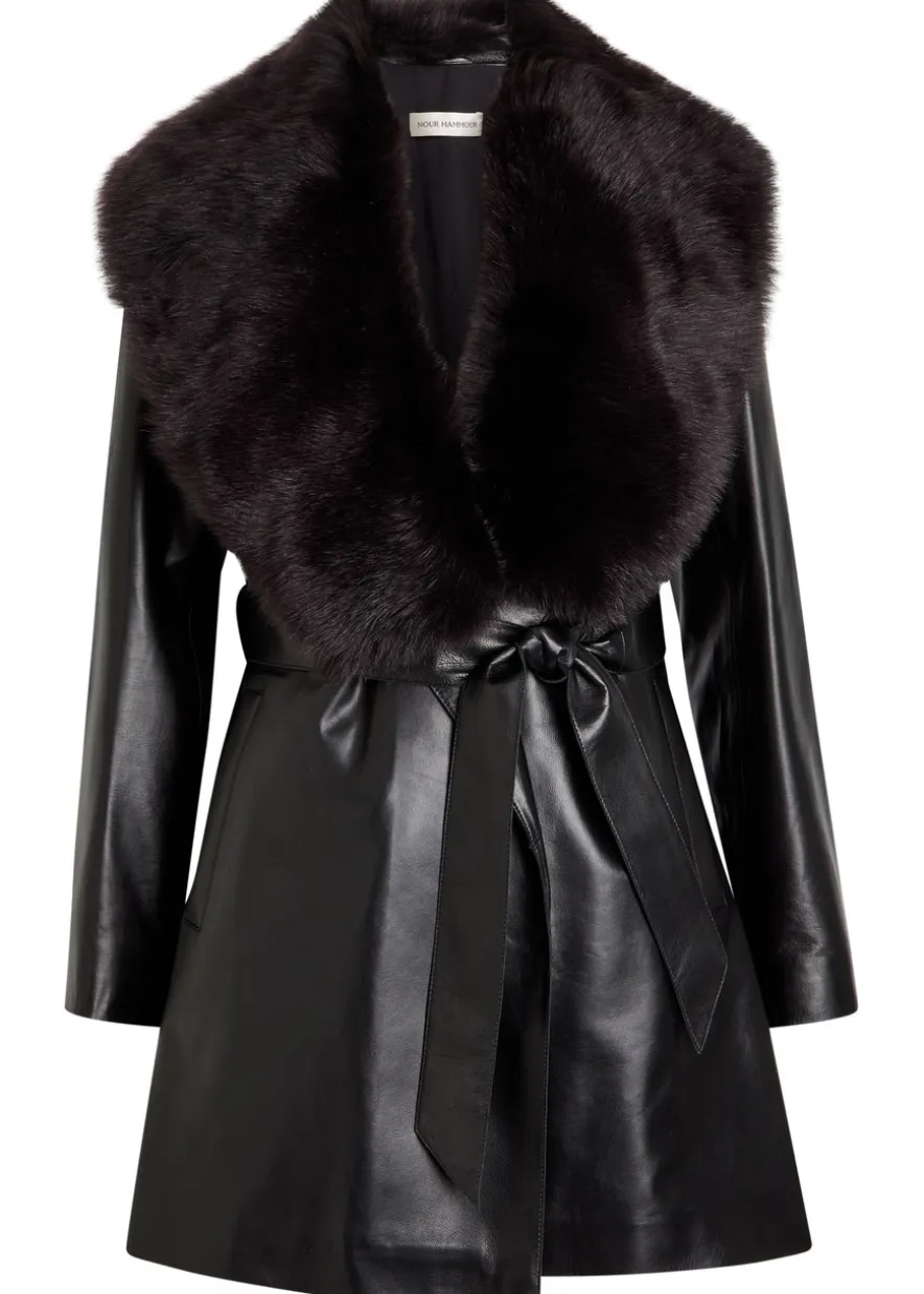 Kelsey fur-trimmed belted leather jacket