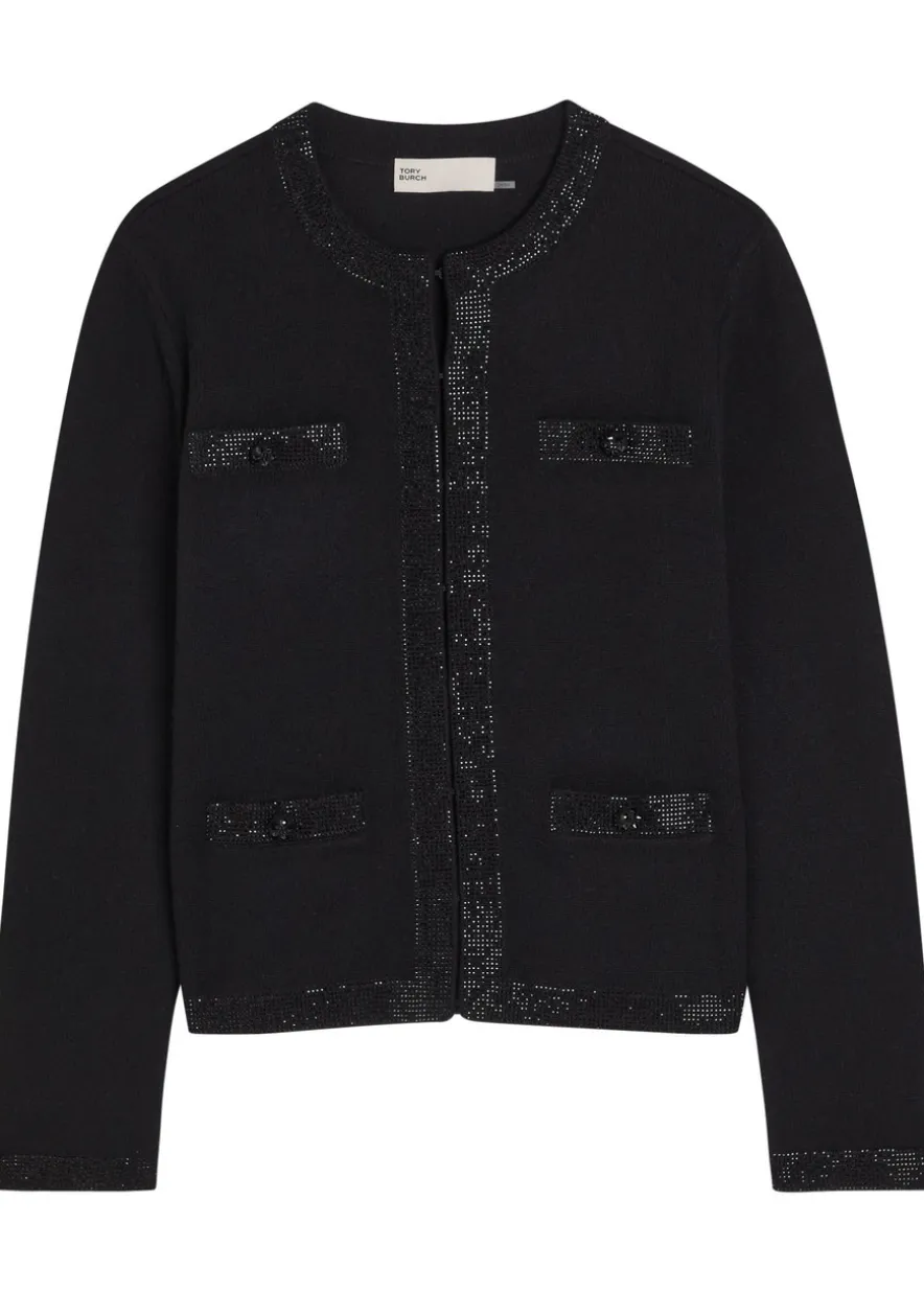 Kendra crystal-embellished wool-blend cardigan