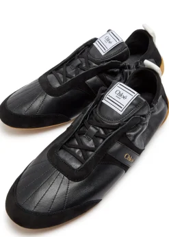 Kick panelled grained leather sneakers