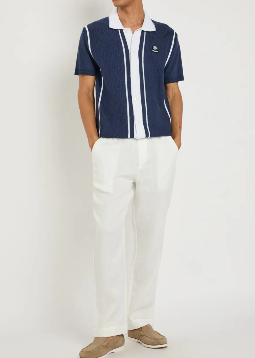 Knit striped cotton-blend shirt
