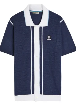 Knit striped cotton-blend shirt