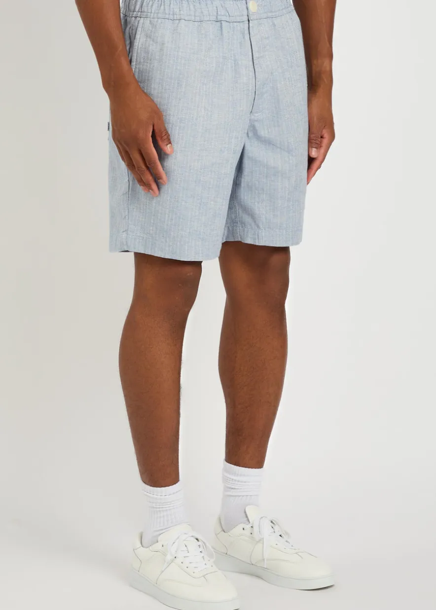 Kurt striped cotton and linen-blend shorts
