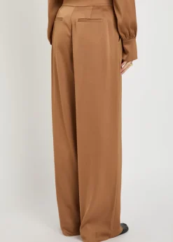 Kyra pintuck wide-leg satin trousers