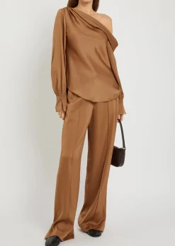 Kyra pintuck wide-leg satin trousers