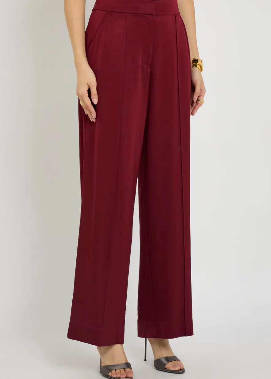 Kyra pintuck wide-leg satin trousers