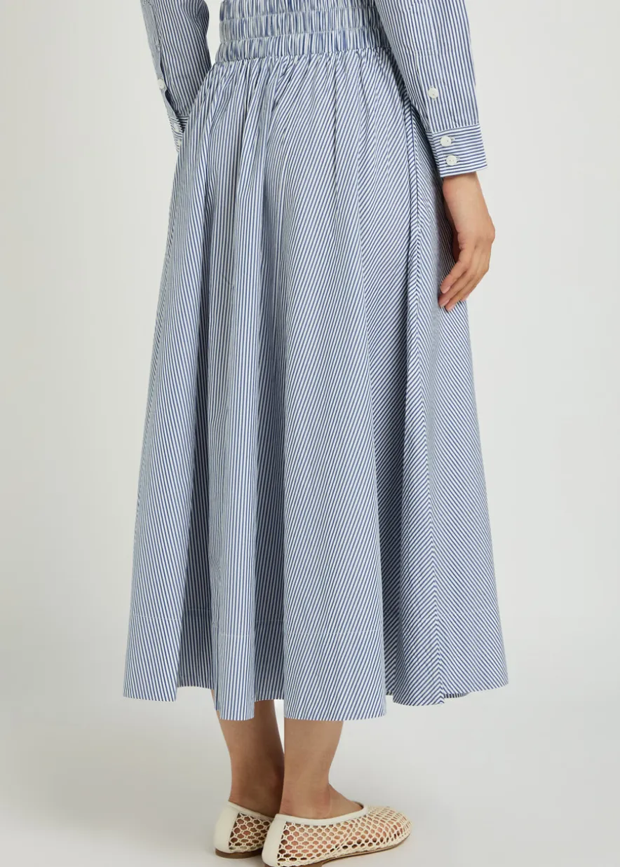 Kyria striped cotton-poplin midi skirt