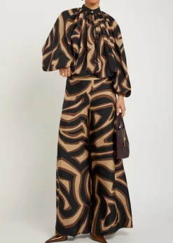 Labirinto printed silk-twill trousers