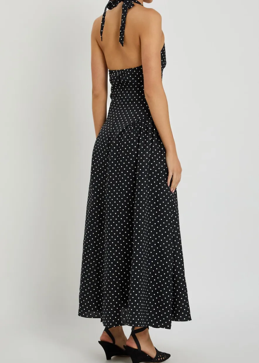 La Cala polka dot linen midi dress
