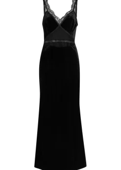 Lace-embellished velvet midi dress