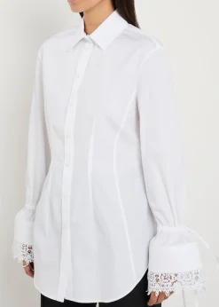 Lace-trimmed cotton-poplin shirt