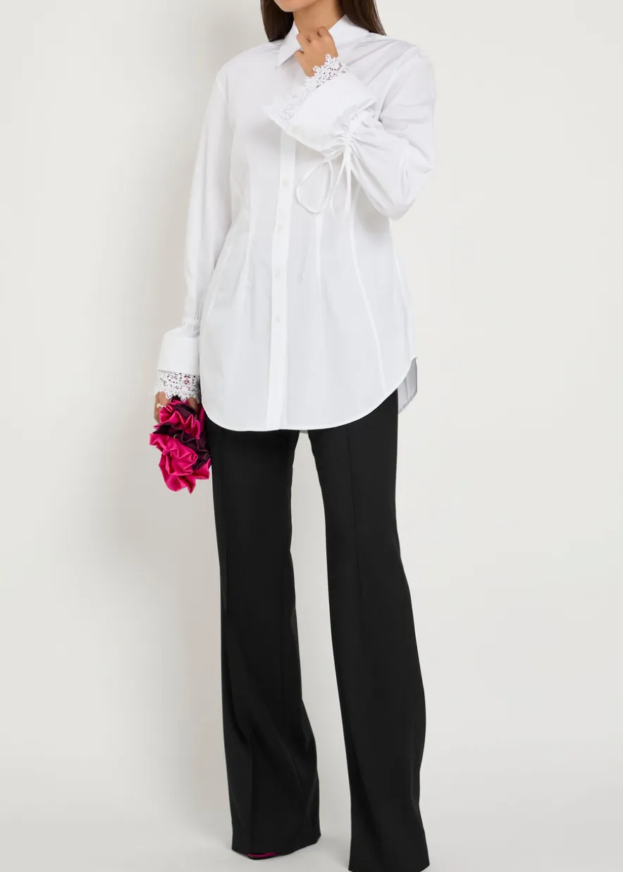 Lace-trimmed cotton-poplin shirt