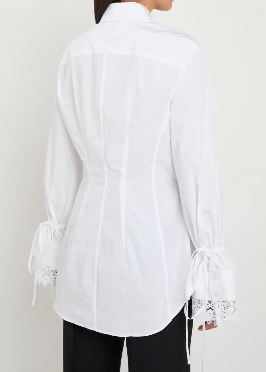 Lace-trimmed cotton-poplin shirt