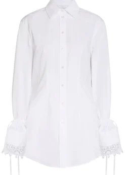Lace-trimmed cotton-poplin shirt