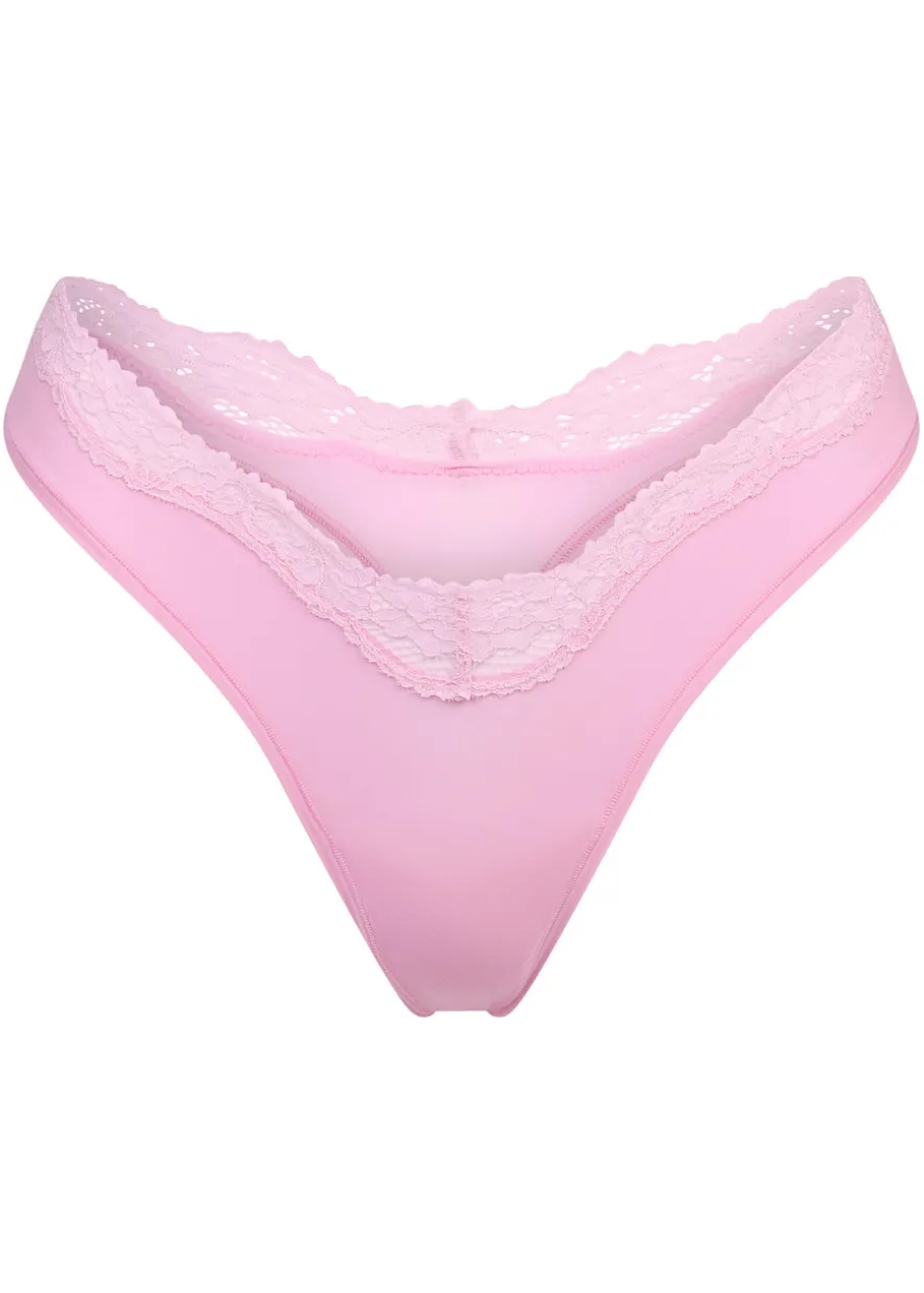 Lace-trimmed dipped thong