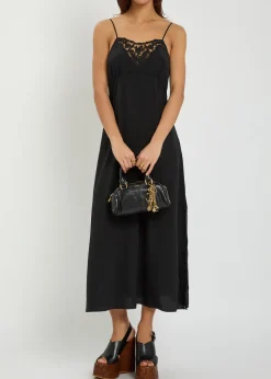 Lace-trimmed silk midi dress