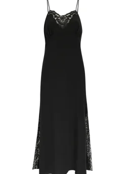 Lace-trimmed silk midi dress