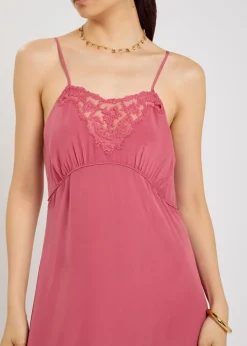 Lace-trimmed silk midi dress