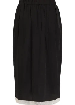 Lace-trimmed woven midi skirt