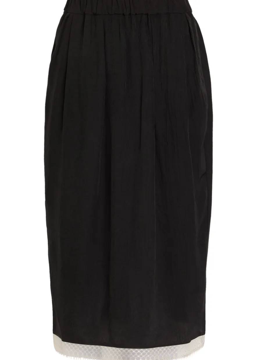 Lace-trimmed woven midi skirt