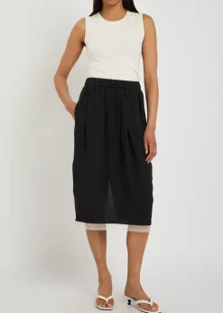 Lace-trimmed woven midi skirt