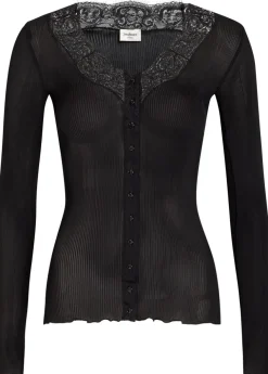 Lace-trim ribbed silk cardigan